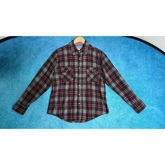 VTG Wild River Wool Shirt Men’s Plaid Gray Red Made in Korea Shacket Sz L - Picture 2 of 13